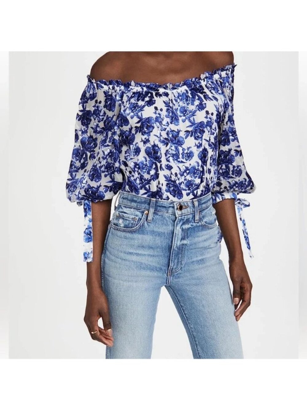Alice + Olivia Alta Blouson Sleeve Top Blue Floral Medium